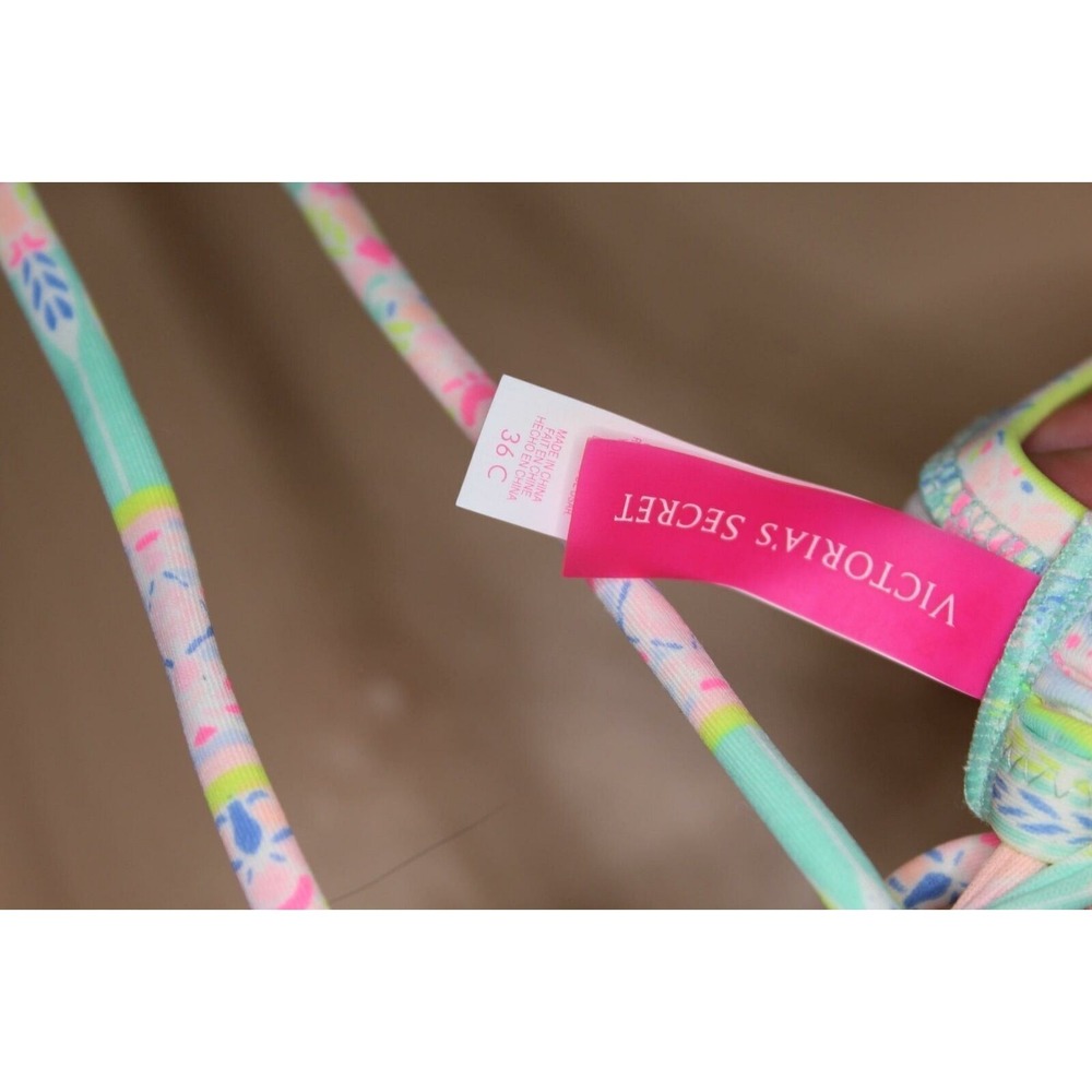 ✨2/$20 Victoria's Secret Ruffle Halter Tie Bikini Top White Multi Pastel 36C - Picture 6 of 7